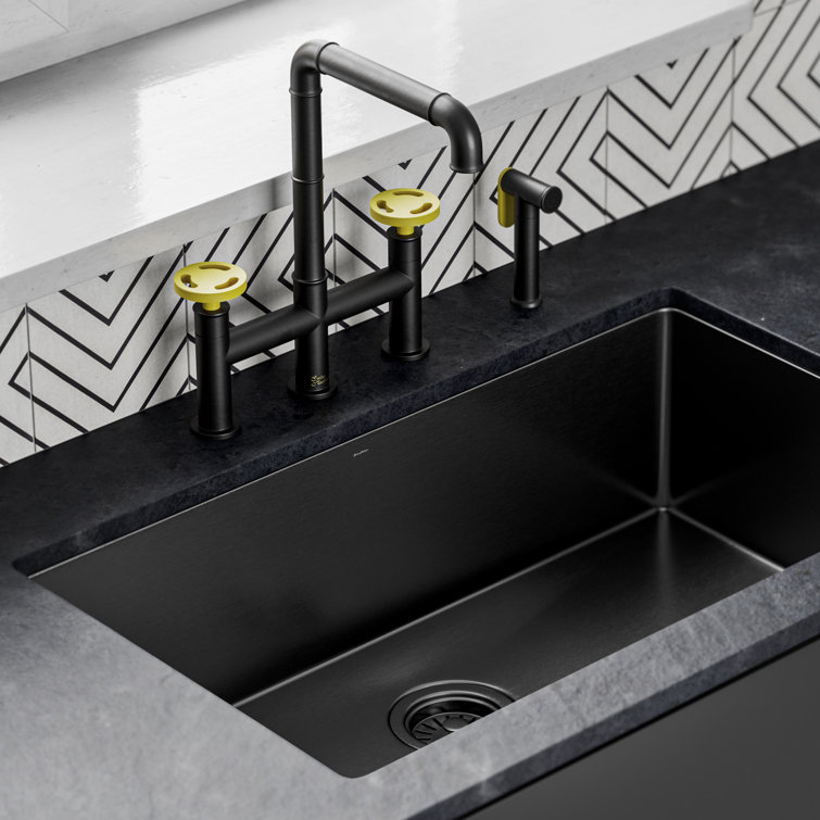 Avallon Pro Matte Black and Yellow Brass Kitchen Faucet with Side Sprayer