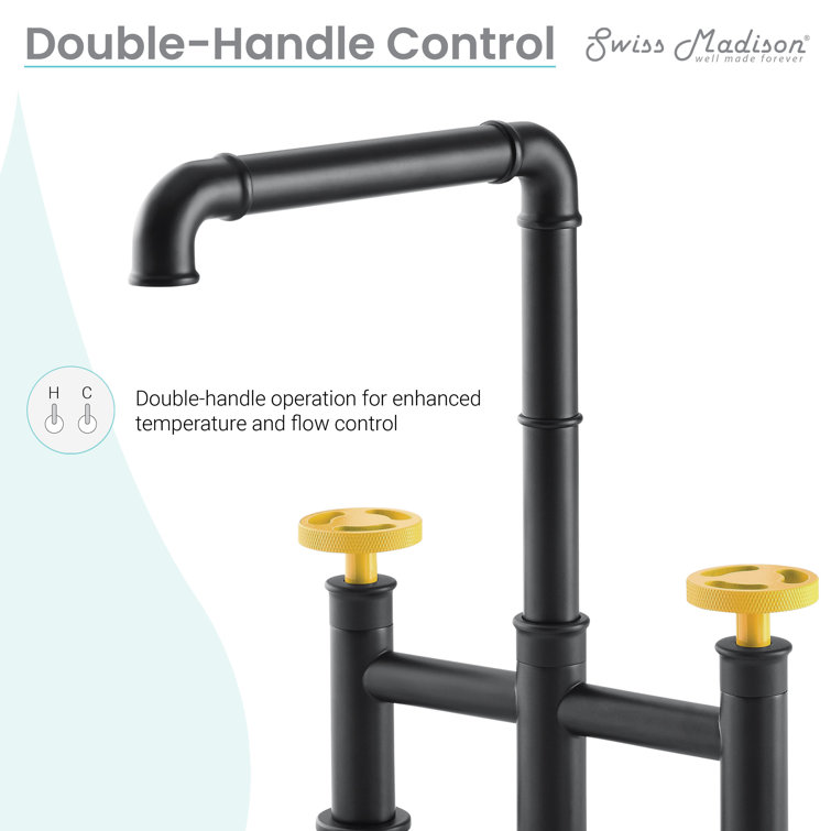 Avallon Pro Matte Black and Yellow Brass Kitchen Faucet with Side Sprayer