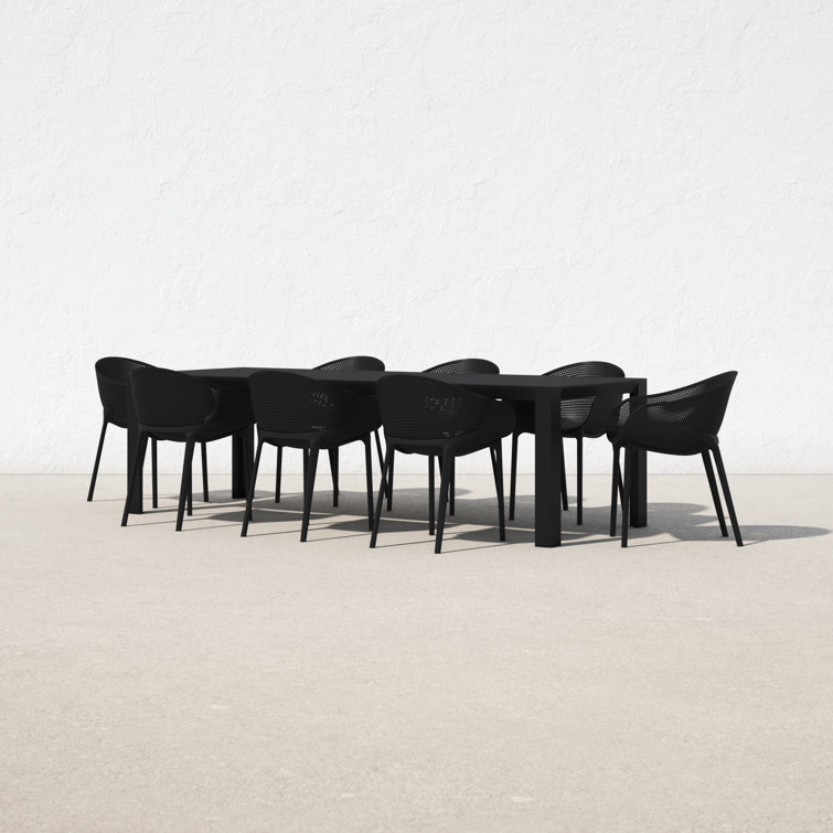 Black Polypropylene 8-Person Outdoor Dining Set with Extendable Table