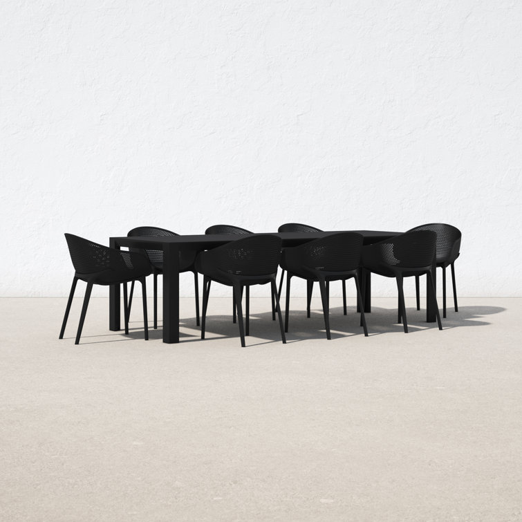Black Polypropylene 8-Person Outdoor Dining Set with Extendable Table