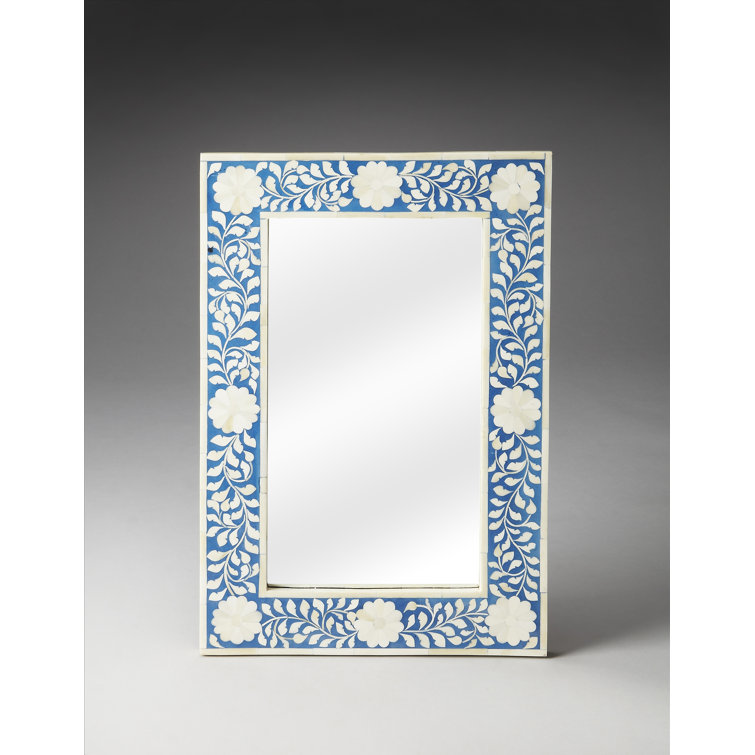 Vivienne Blue and White Bone Inlay Rectangular Wall Mirror