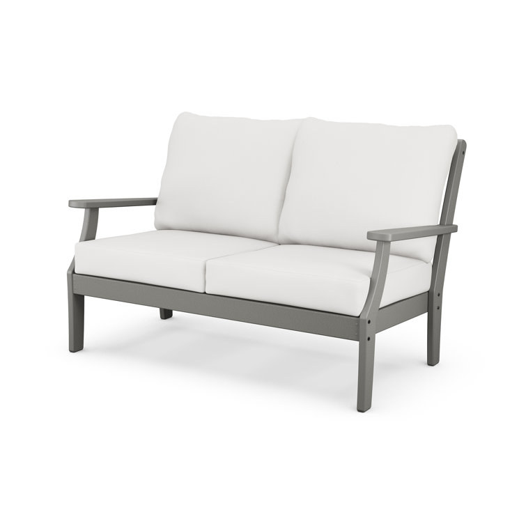 Slate Gray and Natural Linen Deep Seating Outdoor Loveseat