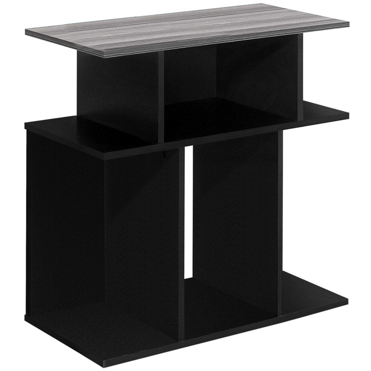 Black and Gray Solid Wood Rectangular Side Table with Shelves