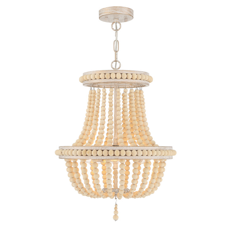 Empire Elegance White and Gold Beaded Wood 3-Light Chandelier