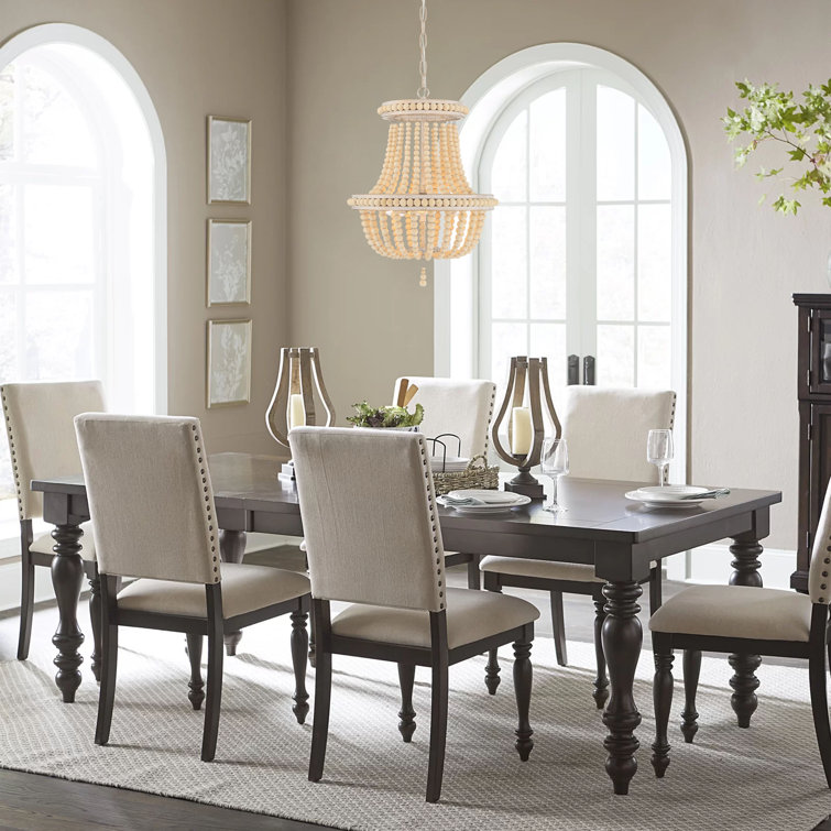 Empire Elegance White and Gold Beaded Wood 3-Light Chandelier
