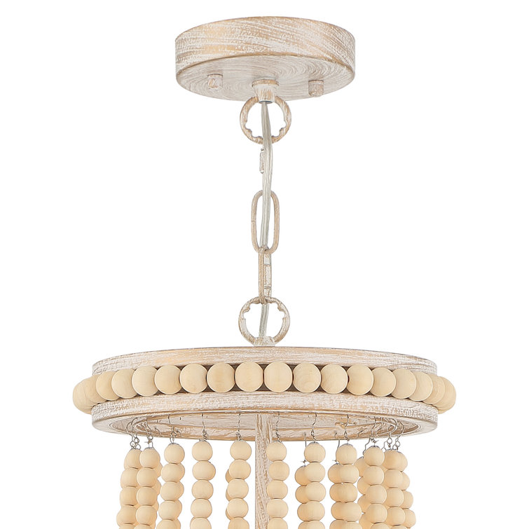 Empire Elegance White and Gold Beaded Wood 3-Light Chandelier