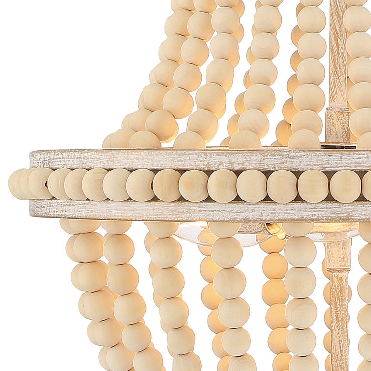 Empire Elegance White and Gold Beaded Wood 3-Light Chandelier