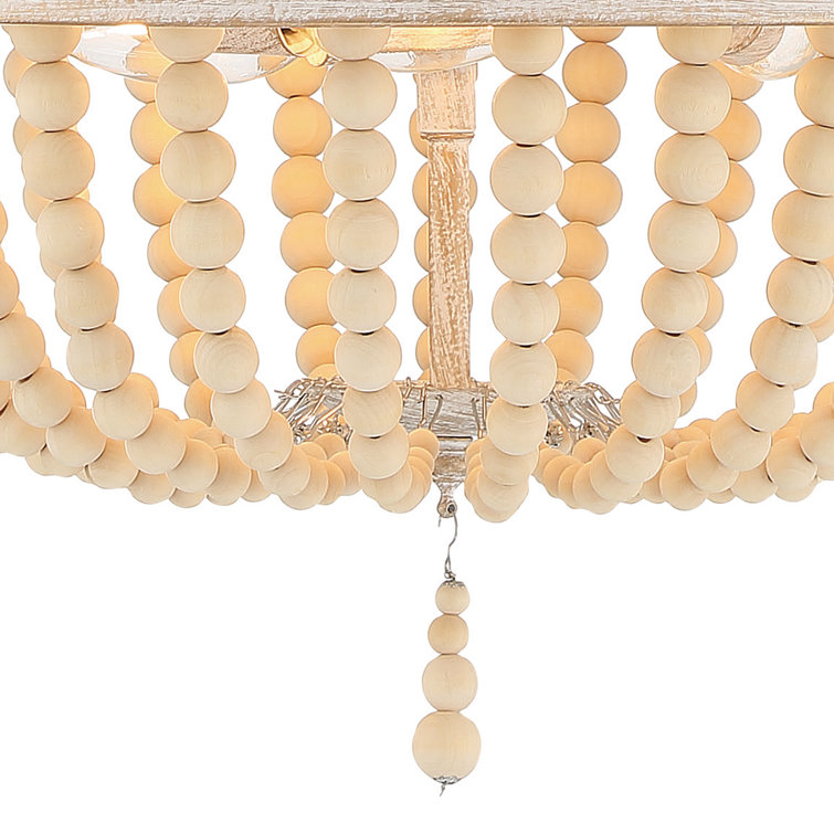 Empire Elegance White and Gold Beaded Wood 3-Light Chandelier