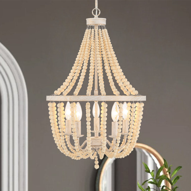 White and Gold Beaded 5-Light Empire Chandelier