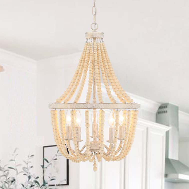 White and Gold Beaded 5-Light Empire Chandelier