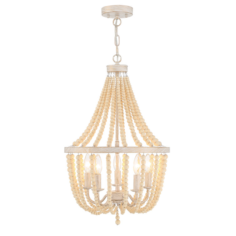 White and Gold Beaded 5-Light Empire Chandelier