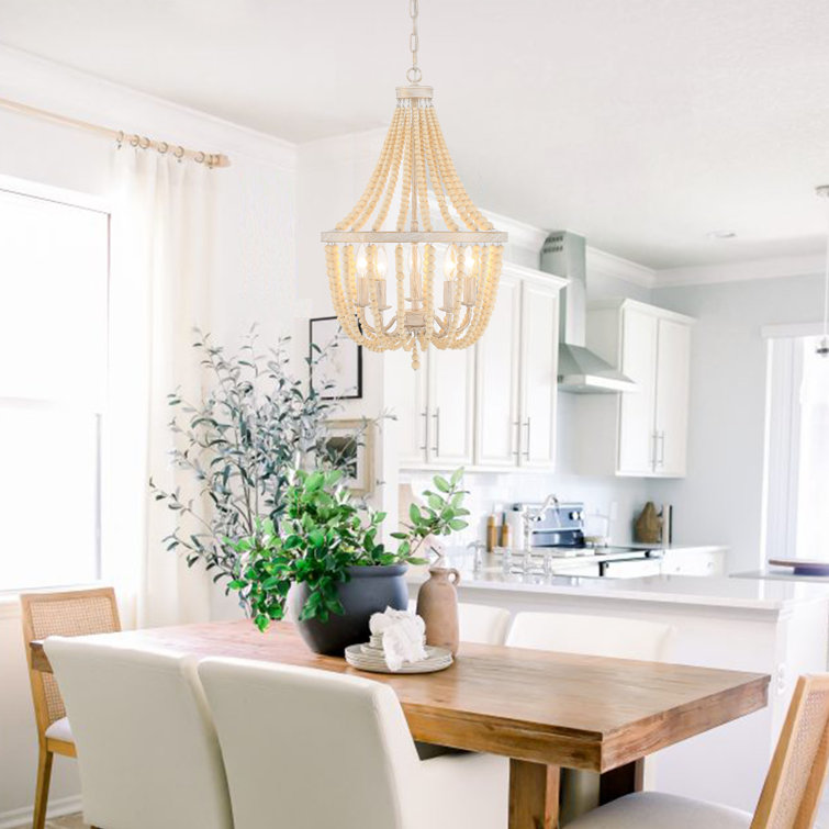 White and Gold Beaded 5-Light Empire Chandelier