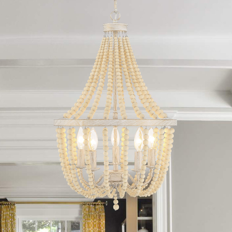 White and Gold Beaded 5-Light Empire Chandelier