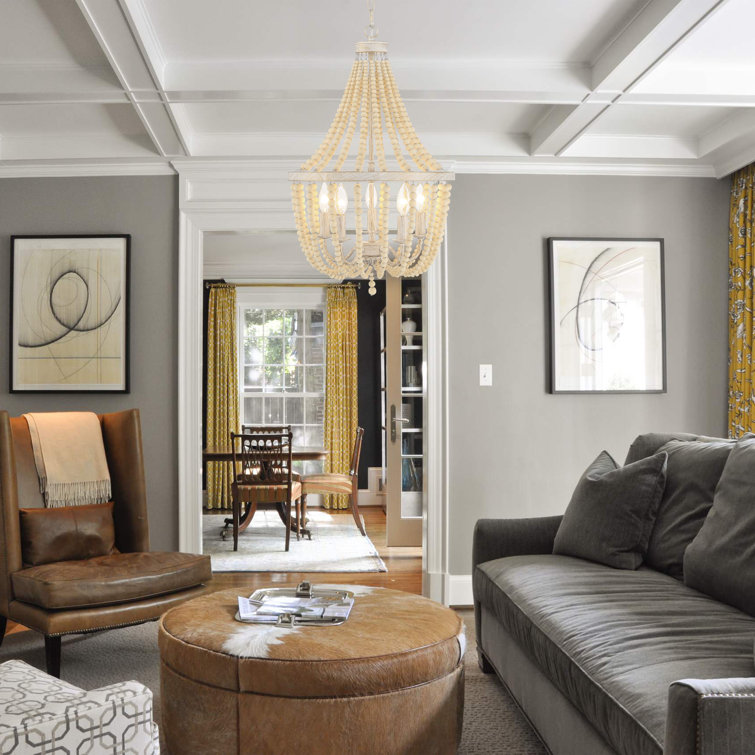White and Gold Beaded 5-Light Empire Chandelier
