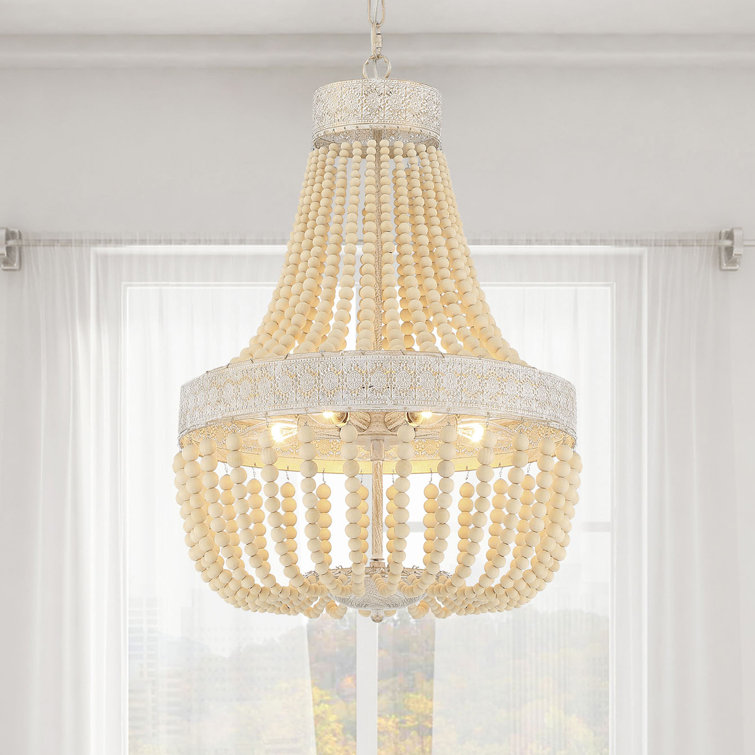 Handmade Beaded White & Gold 5-Light Empire Chandelier