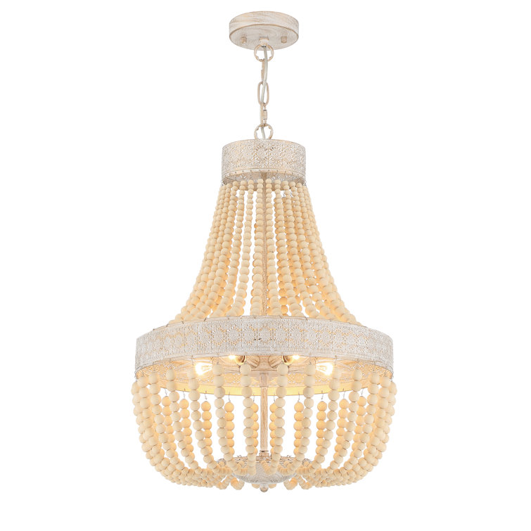 Handmade Beaded White & Gold 5-Light Empire Chandelier