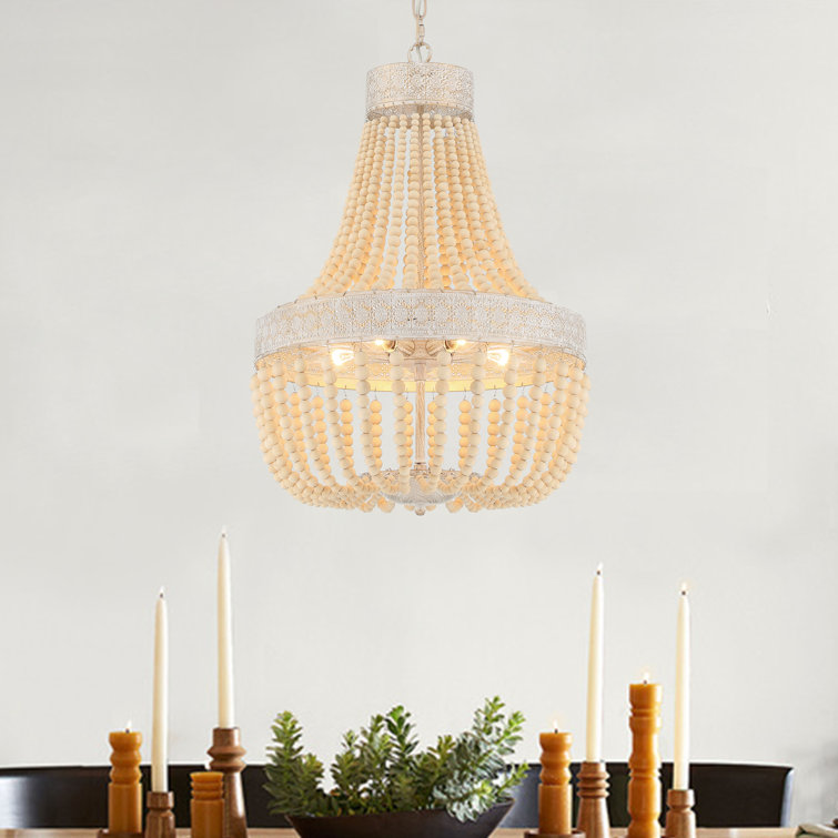 Handmade Beaded White & Gold 5-Light Empire Chandelier