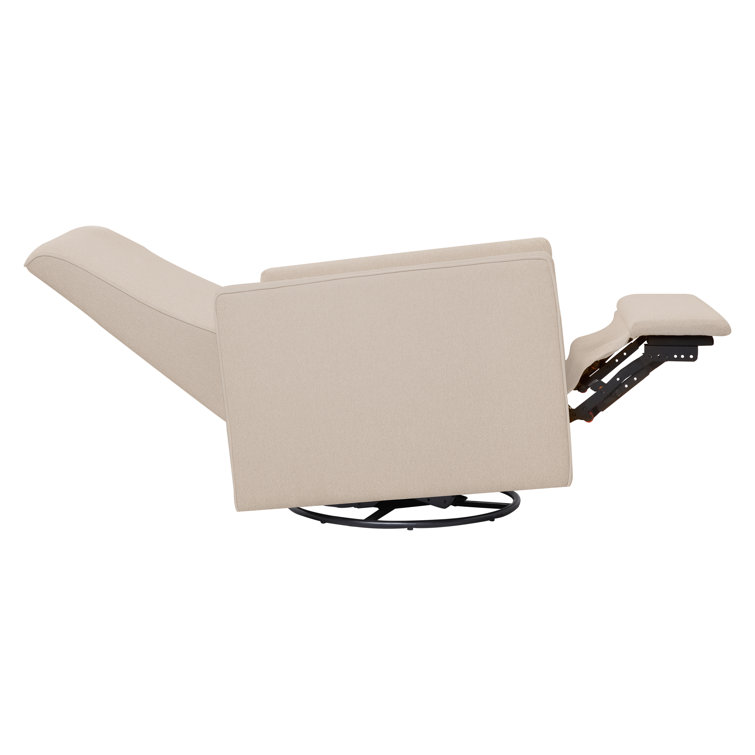 Cream Swivel Metal Recliner with Plush Leg Rest