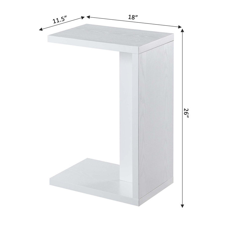 White Wood C-Shaped End Table