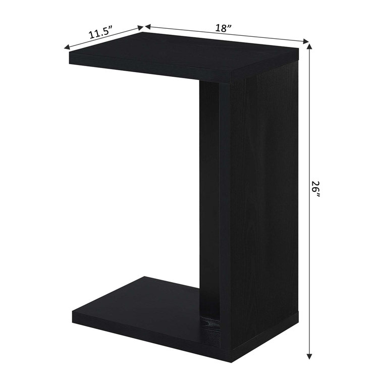 Black Rectangular Wood C-Shaped End Table