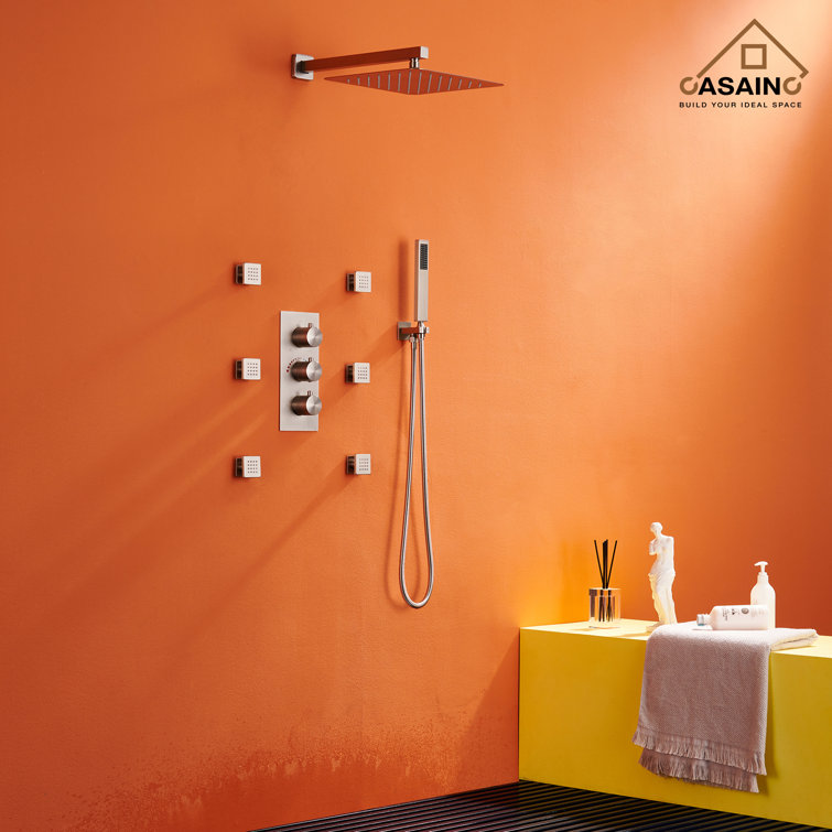 Large Brushed Nickel Dual Square Wall Mounted Shower System