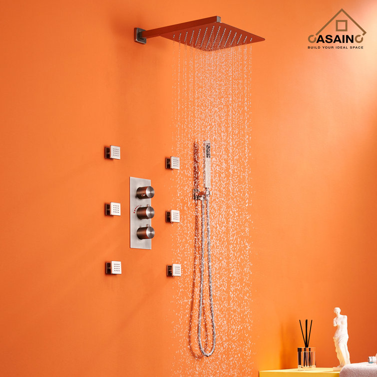 Large Brushed Nickel Dual Square Wall Mounted Shower System