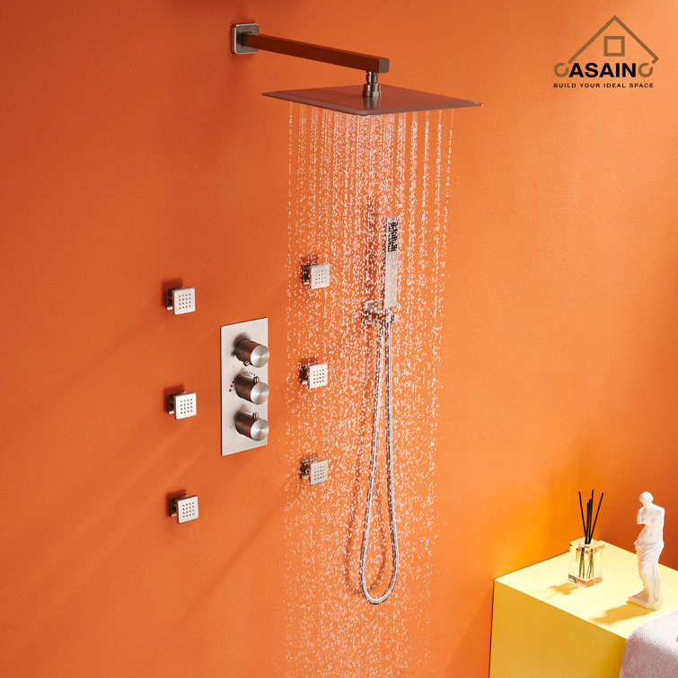 Large Brushed Nickel Dual Square Wall Mounted Shower System