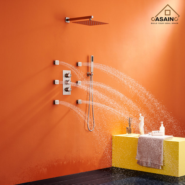 Large Brushed Nickel Dual Square Wall Mounted Shower System