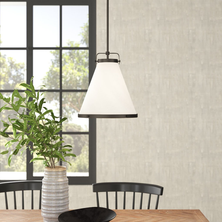 Lacquered Brass and Off-White Single Cone Pendant Light