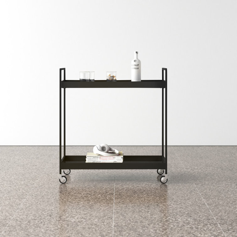 Evelyn & Zoe Contemporary Blackened Bronze Bar Cart with Tempered Glass Shelves