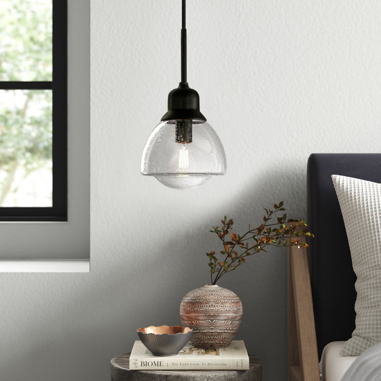 Brooks 8.12" Blackened Bronze and Seeded Glass Adjustable Pendant