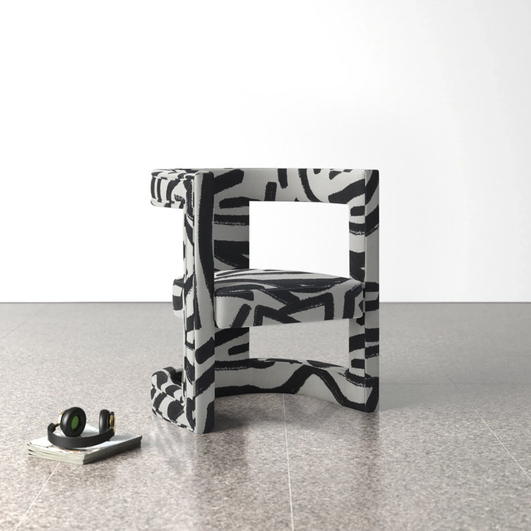Black and White Velvet Abstract Wishbone Accent Chair
