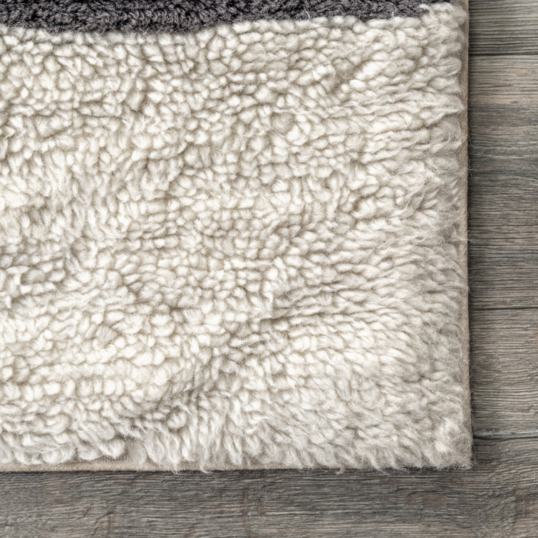 Ivory and Black Striped Wool Washable Area Rug 5' x 8'