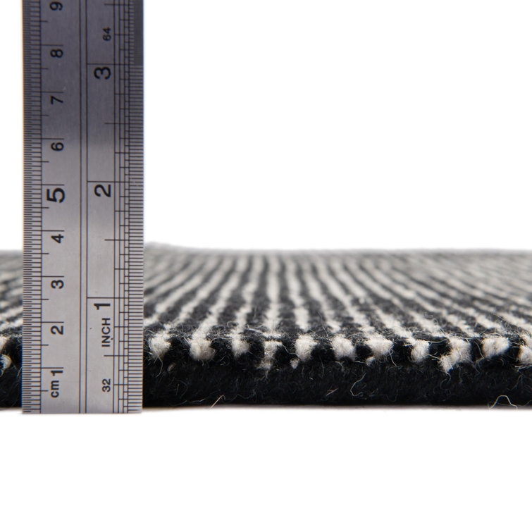 Hand-knotted Black and Ivory Wool Runner Rug