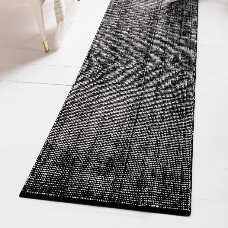 Hand-knotted Black and Ivory Wool Runner Rug