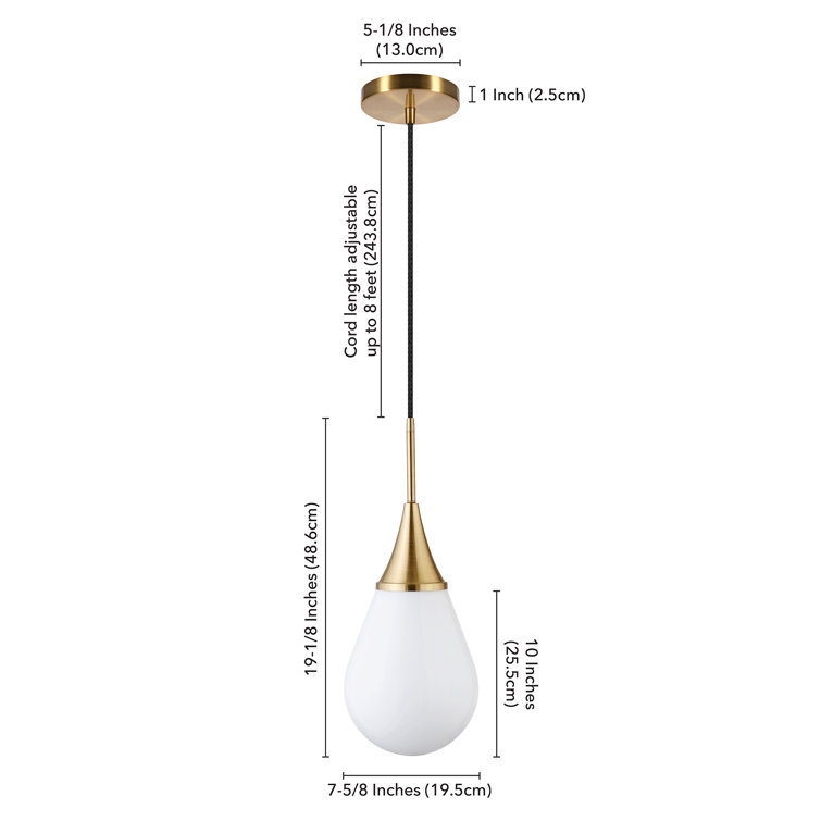 Gold and White Teardrop Glass Pendant Light
