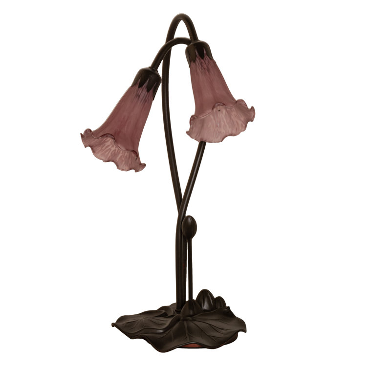 Lavender Glass 2-Light Bronze Lily Table Lamp