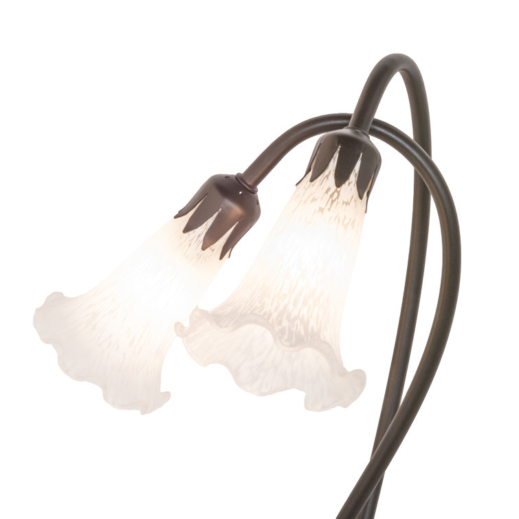 Meyda 16" White Pond Lily 2-Light Mahogany Bronze Accent Lamp