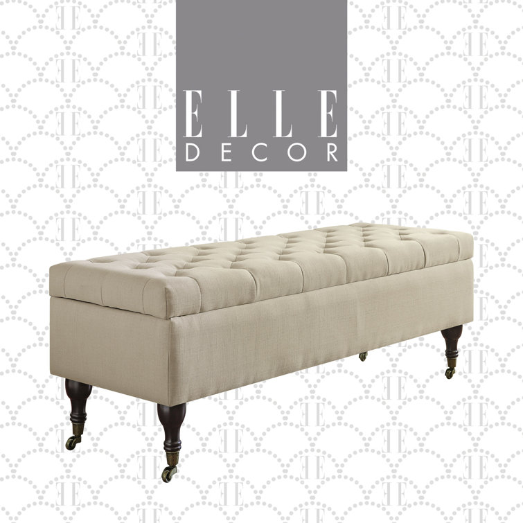 Buttercream Tufted Upholstered Storage Bench with Wood Legs