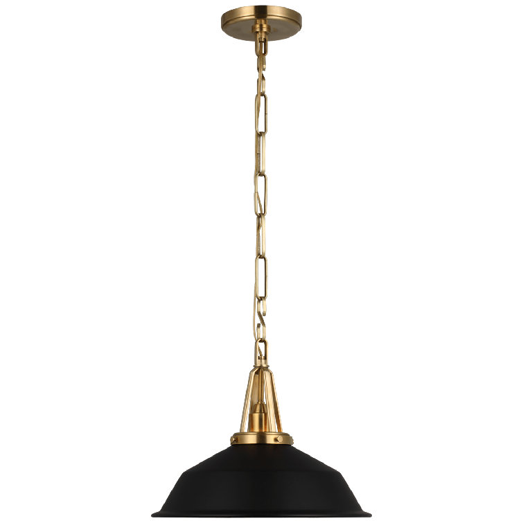 Antique Burnished Brass and Matte Black Glass LED Pendant Light