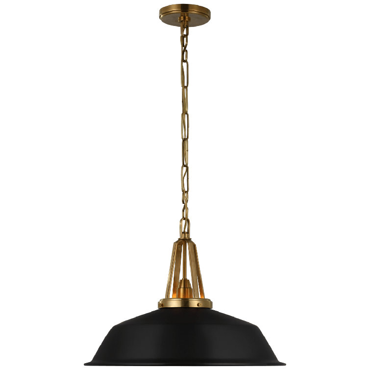 Antique-Burnished Brass and Matte Black Glass LED Pendant Light
