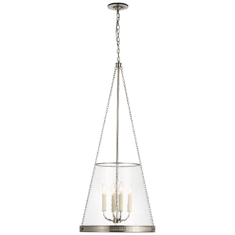 Polished Nickel 20" LED Drum Pendant with Glass Shade