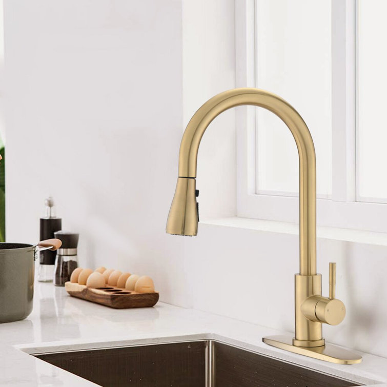 Brushed Gold Stainless Steel Pull Down Kitchen Faucet
