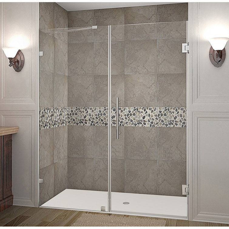 Nautis 62'' Wide x 72'' High Frameless Hinged Shower Door in Stainless Steel
