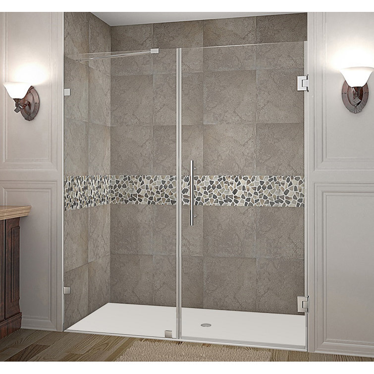 Nautis 72'' H Clear Tempered Glass Frameless Hinged Shower Door
