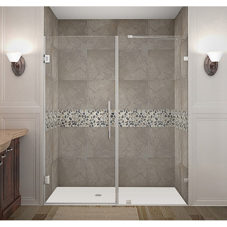 Nautis 72'' H Clear Tempered Glass Frameless Hinged Shower Door