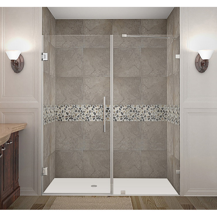 Nautis 72'' H Clear Tempered Glass Frameless Hinged Shower Door