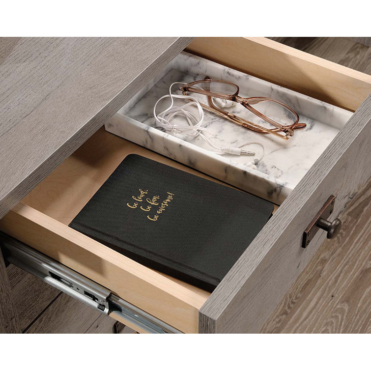 Mystic Oak L-Shaped Writing Desk with Drawer and Filing Cabinet
