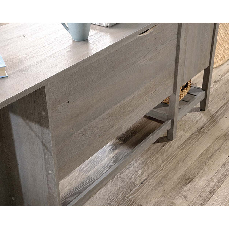 Mystic Oak L-Shaped Writing Desk with Drawer and Filing Cabinet