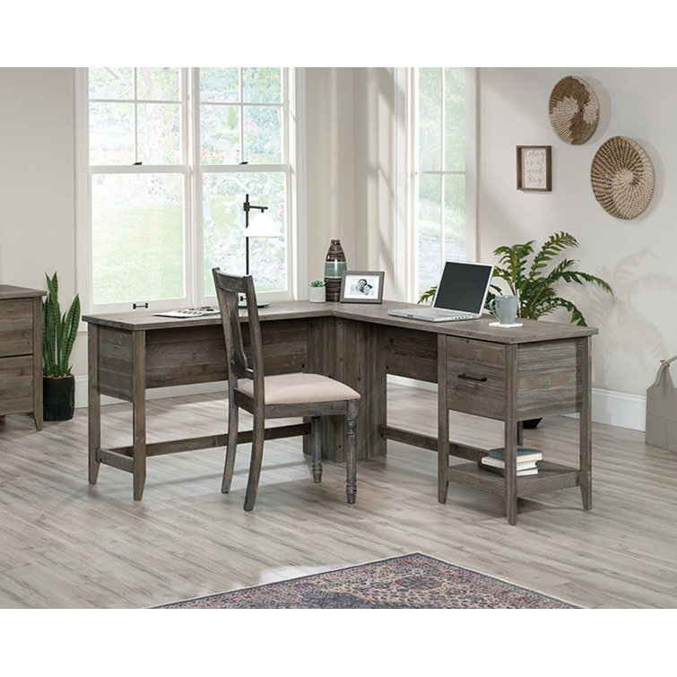 Pebble Pine L-Shaped Computer Desk with Drawer and Filing Cabinet